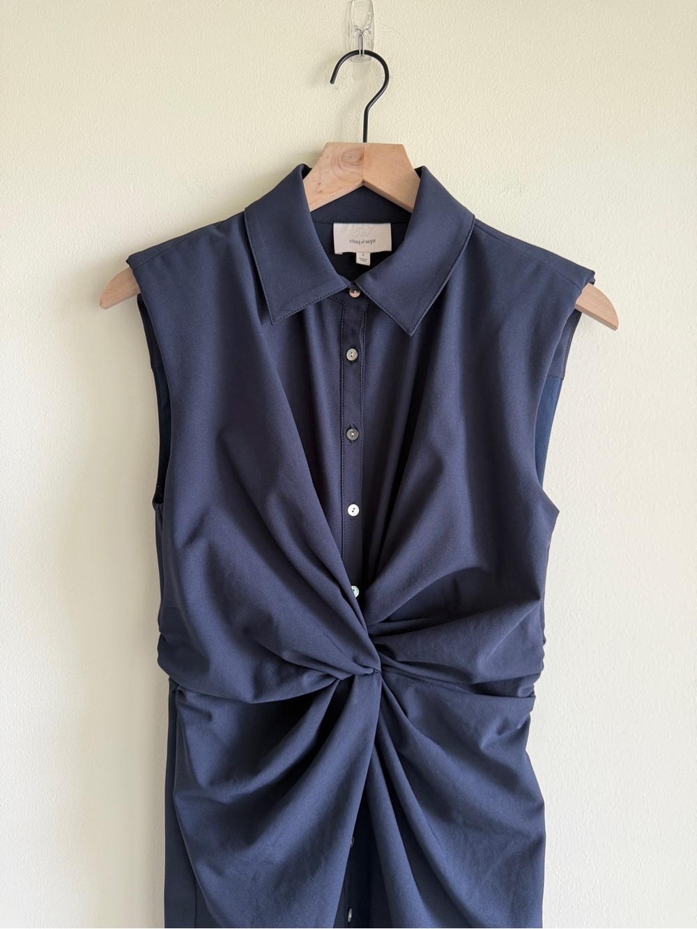 Cinq à Sept Catalina Shirtdress Navy Twist Front Sleeveless Midi Dress Size 2 - Picture 6 of 16